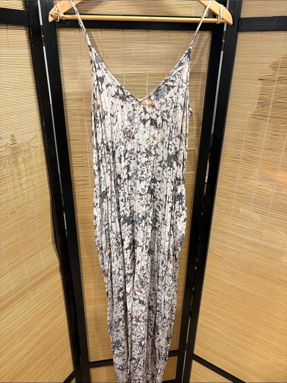 lovestitch Cream and Gray Floral Maxi Slip Dress